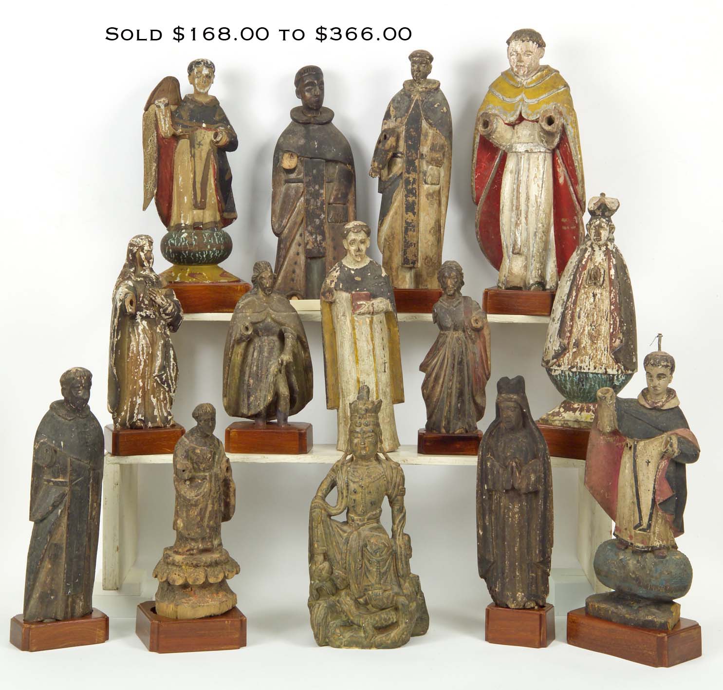 BUSACCA GALLERY - ANTIQUE HAND WOODEN CARVED POLYCHROME SANTO FIGURE